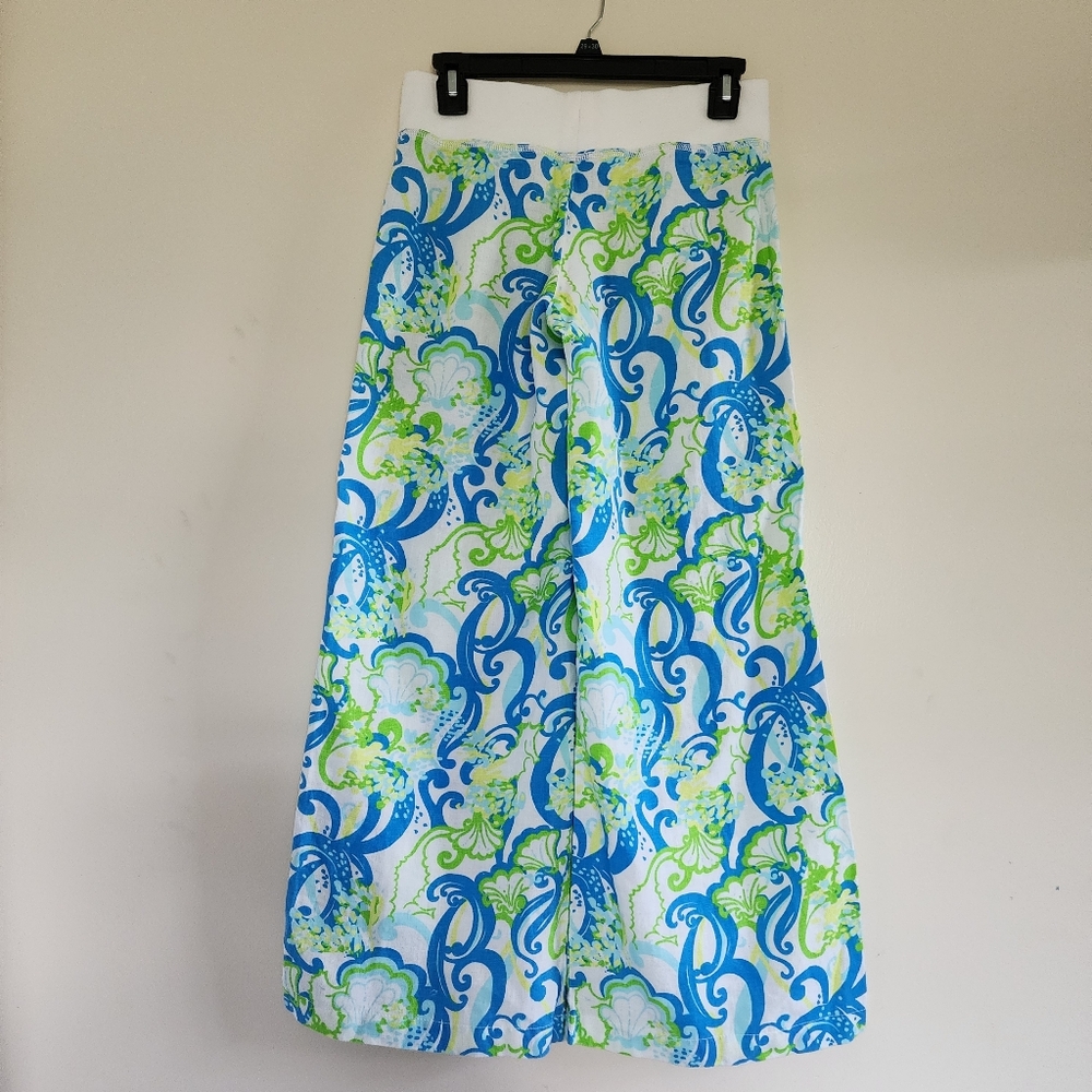 Lilly Pulitzer The Beach Pant Linen Crystal Coast Blue Green Linen Size XS - Picture 7 of 11